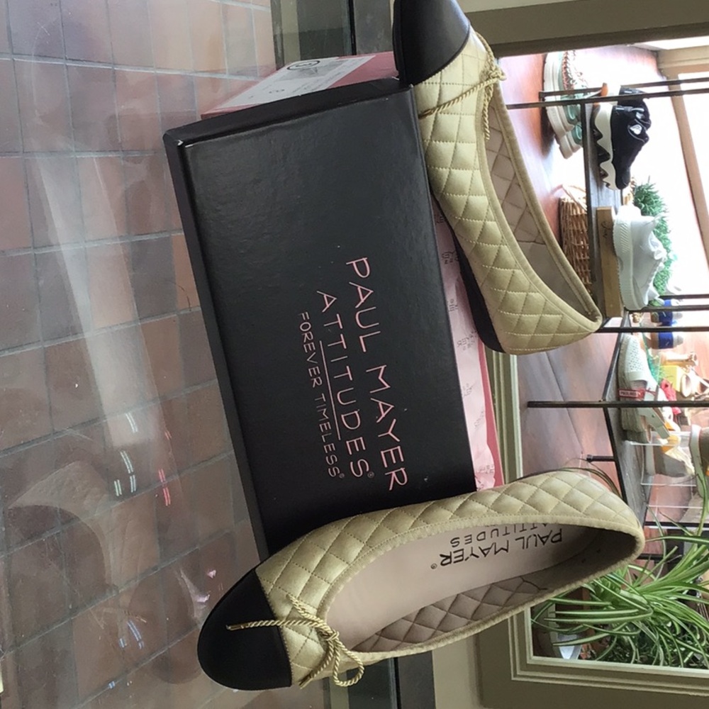 Paul Mayer Gold and Black Quilted Ballet Flats